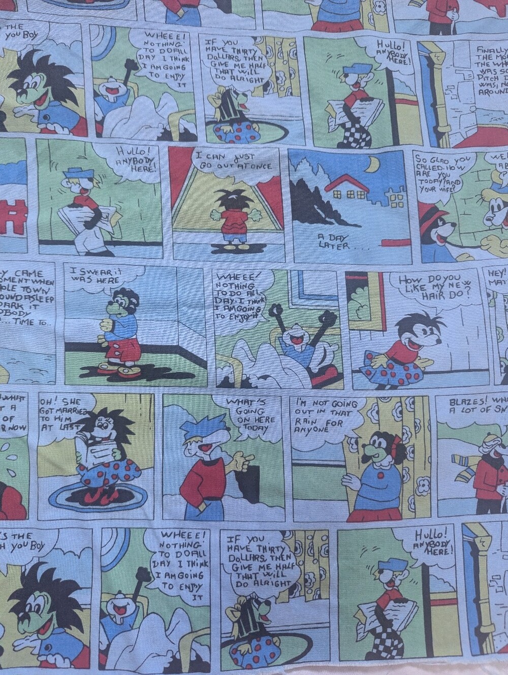 Vintage Marcus Brothers Comic Strip Newspaper Funnies Cotton Fabric  54" X 32"